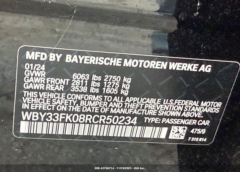 2024 BMW I5 EDRIVE40 VIN: WBY33FK08RCR50234
