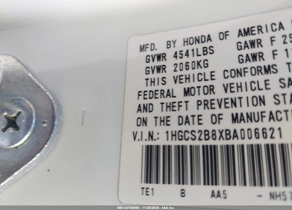 2011 HONDA ACCORD 3.5 EX-L VIN: 1HGCS2B8XBA006621