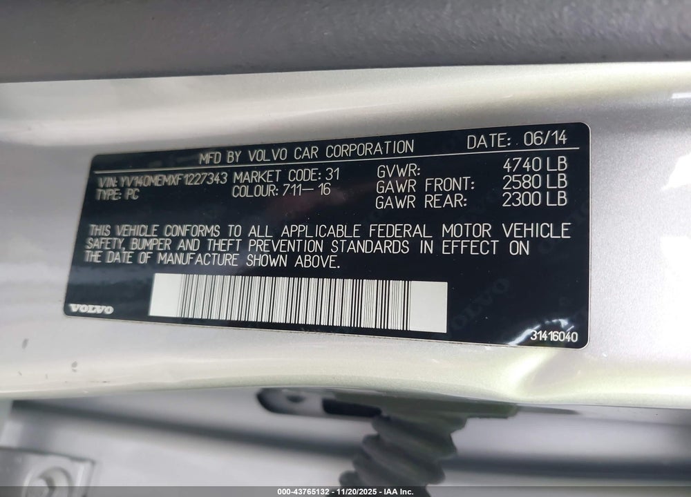 2015 VOLVO V60 T5 PLATINUM VIN: YV140MEMXF1227343