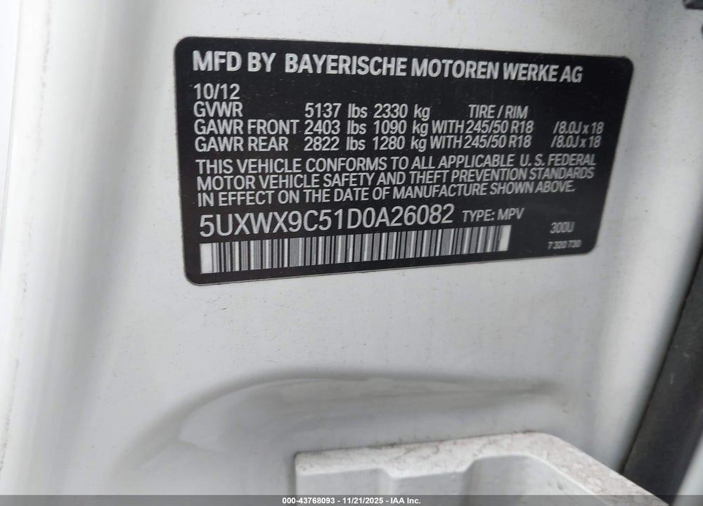 2013 BMW X3 XDRIVE28I VIN: 5UXWX9C51D0A26082