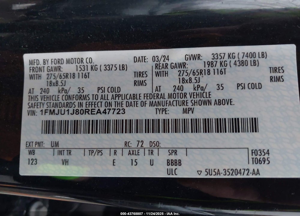 2024 FORD EXPEDITION XLT VIN: 1FMJU1J80REA47723