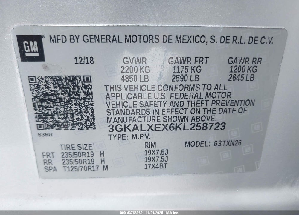 2019 GMC TERRAIN DENALI VIN: 3GKALXEX6KL258723