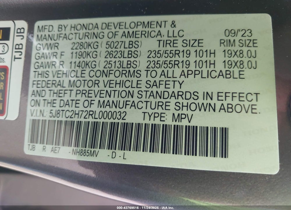 2024 ACURA RDX ADVANCE PACKAGE VIN: 5J8TC2H72RL000032