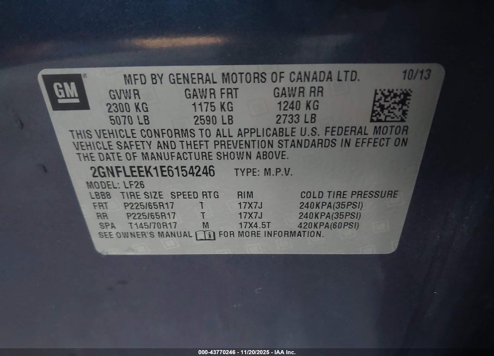 2014 CHEVROLET EQUINOX LS VIN: 2GNFLEEK1E6154246