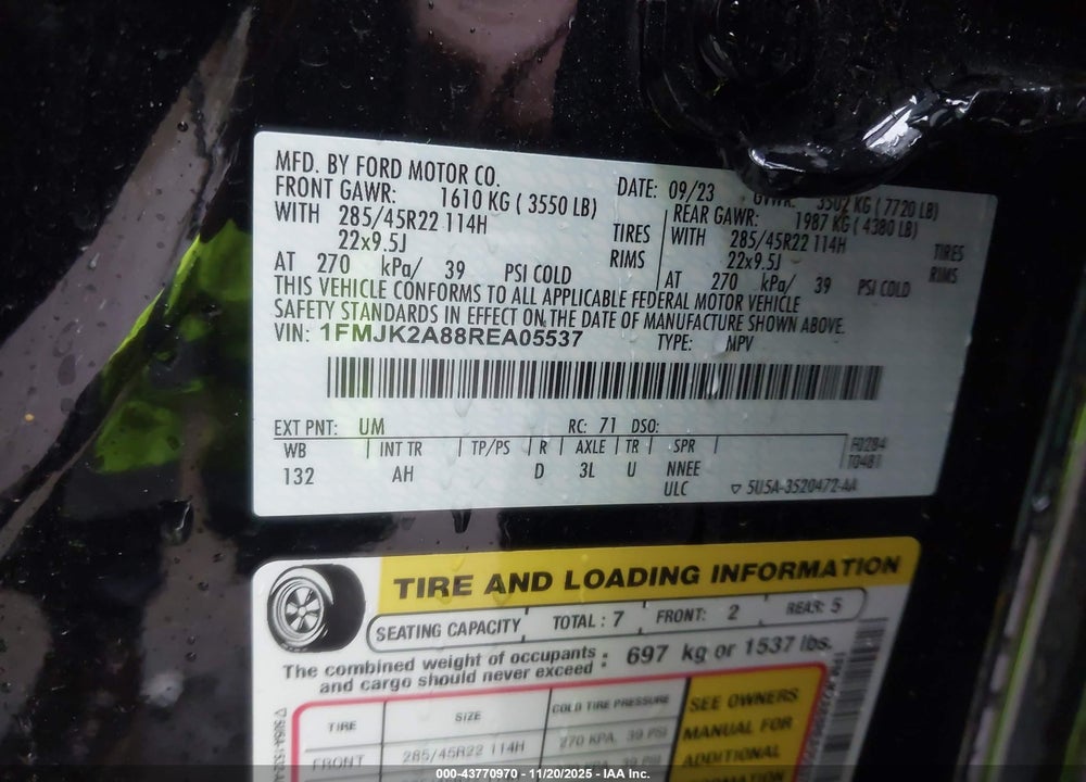 2024 FORD EXPEDITION LIMITED MAX VIN: 1FMJK2A88REA05537