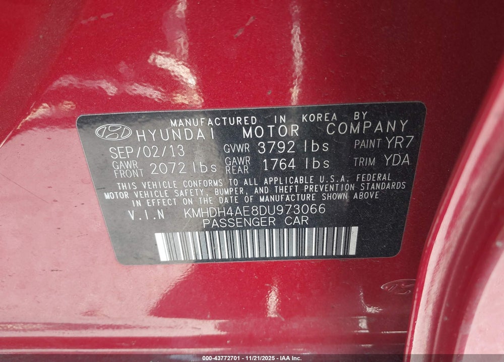 2013 HYUNDAI ELANTRA GLS VIN: KMHDH4AE8DU973066