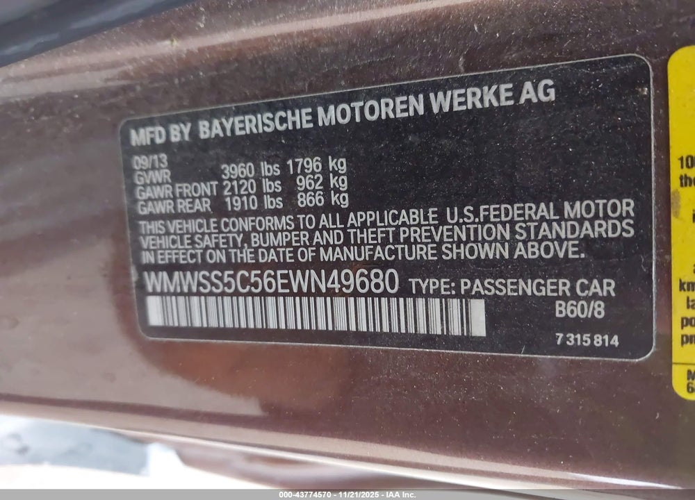 2014 MINI PACEMAN COOPER S VIN: WMWSS5C56EWN49680