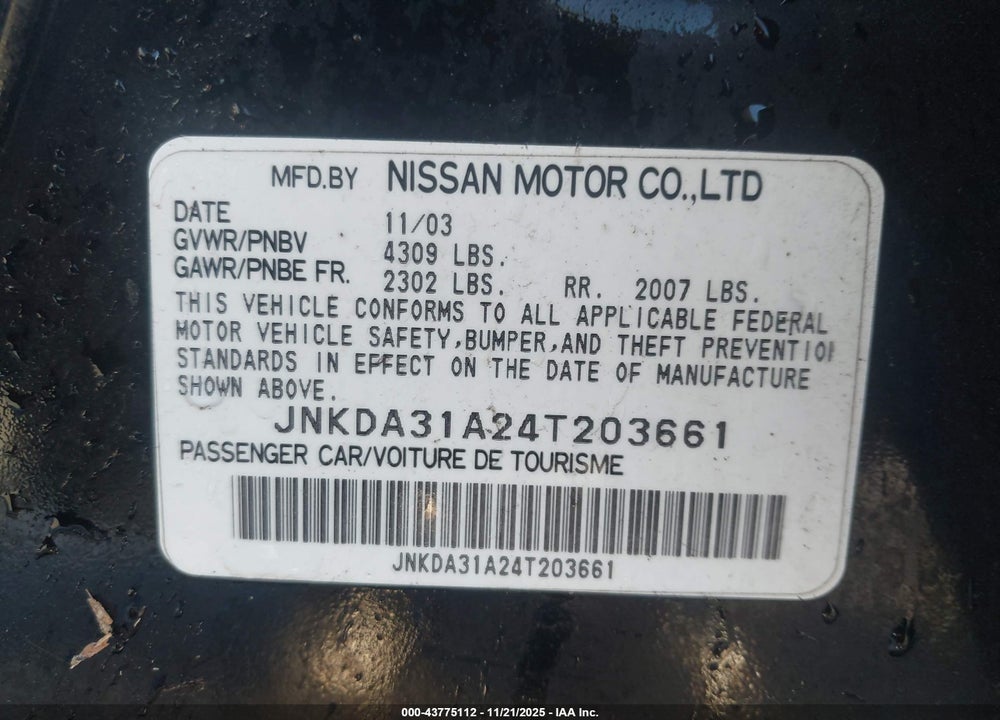 2004 INFINITI I35 LUXURY VIN: JNKDA31A24T203661