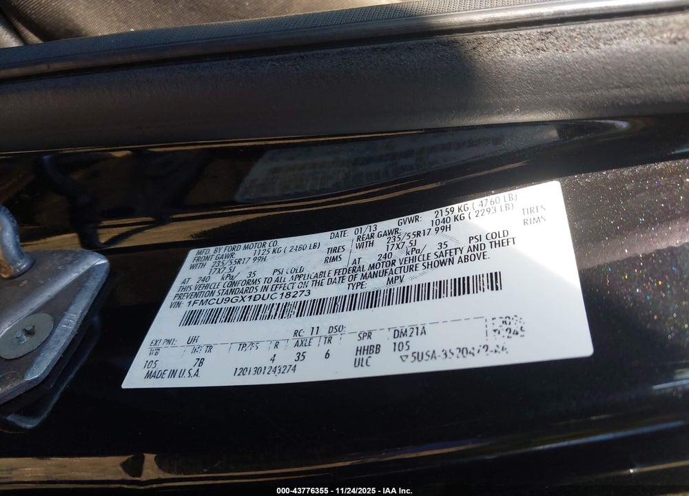 2013 FORD ESCAPE SE VIN: 1FMCU9GX1DUC18273