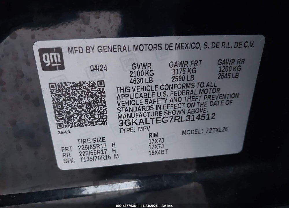 2024 GMC TERRAIN VIN: 3GKALTEG7RL314512