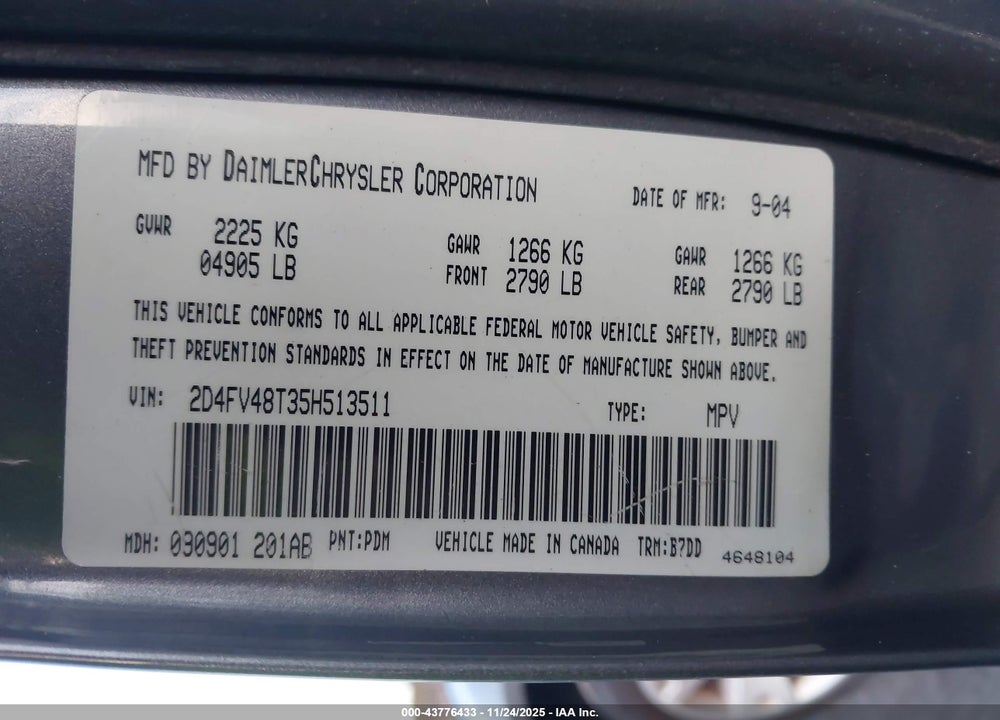 2005 DODGE MAGNUM SE VIN: 2D4FV48T35H513511