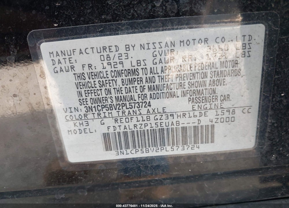 2023 NISSAN KICKS S XTRONIC CVT VIN: 3N1CP5BV2PL573724