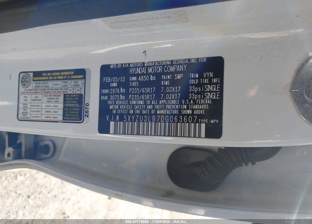 2013 HYUNDAI SANTA FE SPORT VIN: 5XYZU3LB7DG063607