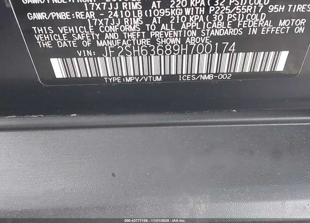 2009 SUBARU FORESTER 2.5X VIN: JF2SH63689H700174