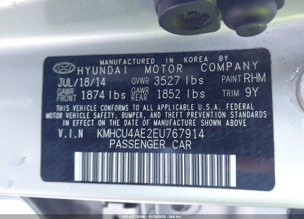 2014 HYUNDAI ACCENT GLS VIN: KMHCU4AE2EU767914