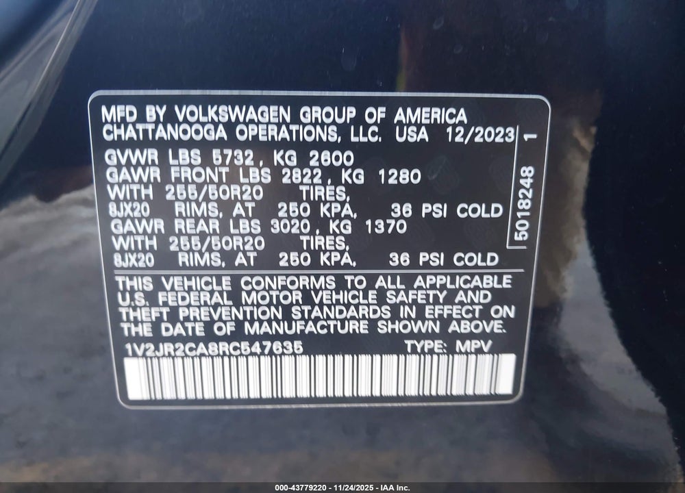 2024 VOLKSWAGEN ATLAS 2.0T SE W/TECHNOLOGY VIN: 1V2JR2CA8RC547635