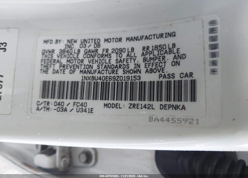 2009 TOYOTA COROLLA XLE VIN: 1NXBU40E69Z019153