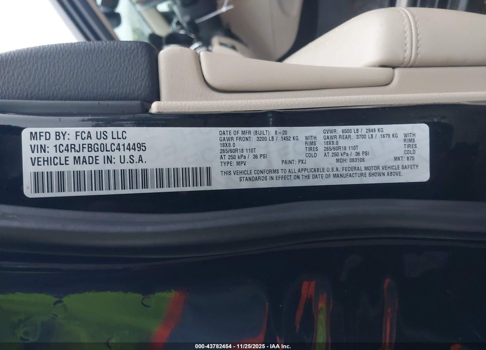 2020 JEEP GRAND CHEROKEE LIMITED 4X4 VIN: 1C4RJFBG0LC414495