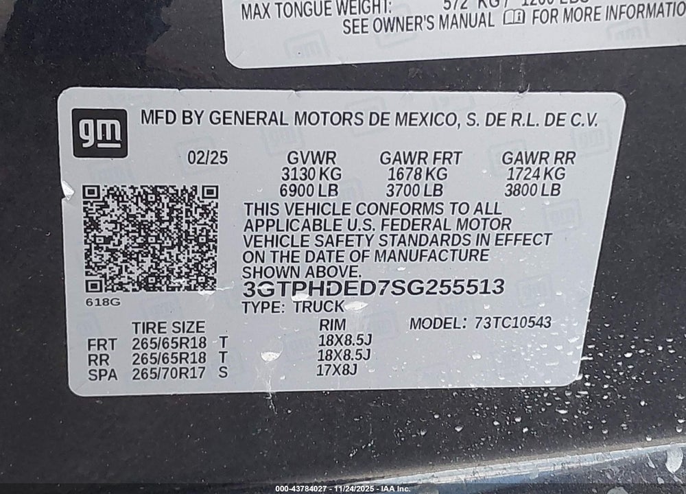 2025 GMC SIERRA 1500 2WD SHORT BOX SLT VIN: 3GTPHDED7SG255513