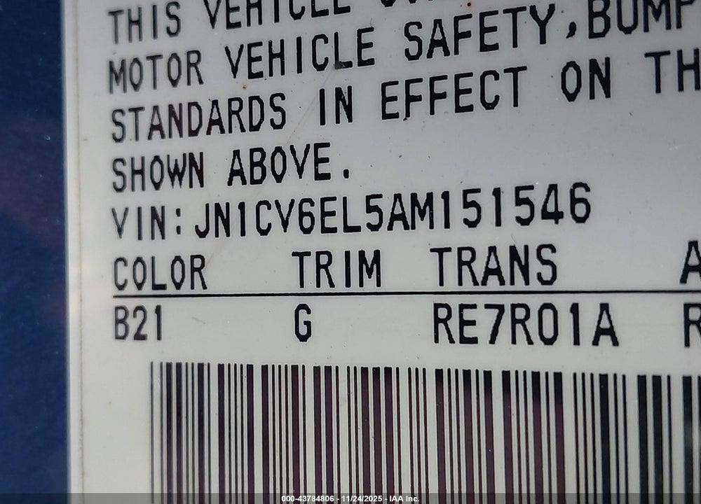 2010 INFINITI G37X VIN: JN1CV6EL5AM151546