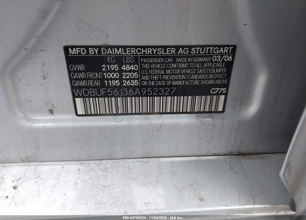 2006 MERCEDES-BENZ E 350 VIN: WDBUF56J36A952327