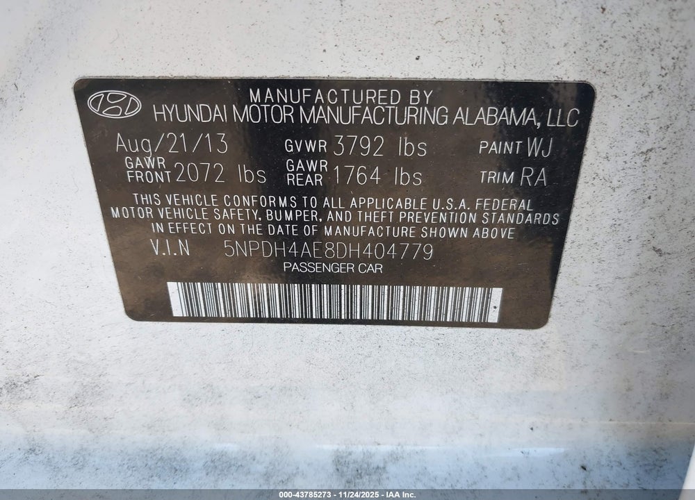 2013 HYUNDAI ELANTRA GLS VIN: 5NPDH4AE8DH404779