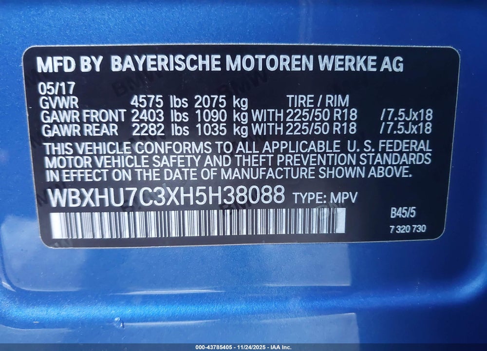 2017 BMW X1 SDRIVE28I VIN: WBXHU7C3XH5H38088
