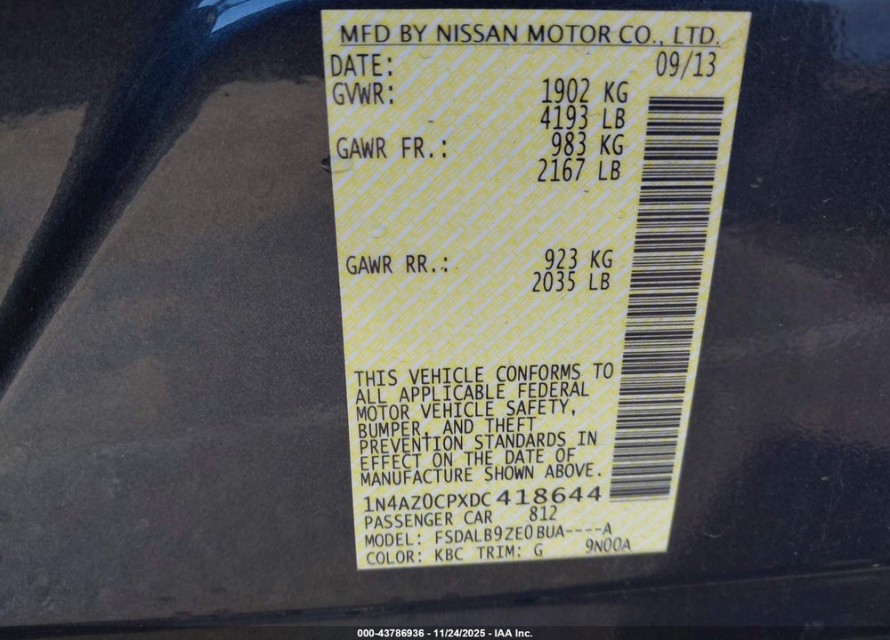 2013 NISSAN LEAF S VIN: 1N4AZ0CPXDC418644
