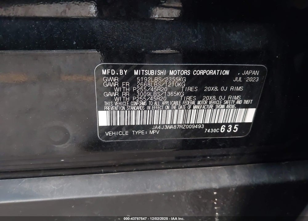 2024 MITSUBISHI OUTLANDER SEL 2.5 2WD/SEL BLACK EDITION 2WD VIN: JA4J3WA87RZ009493