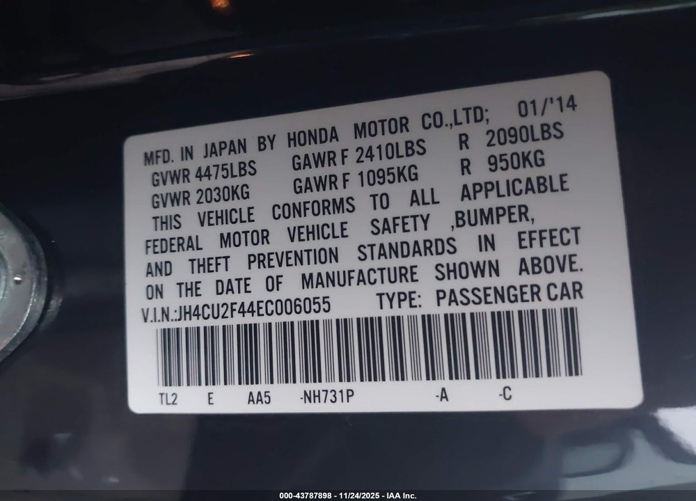 2014 ACURA TSX 2.4 VIN: JH4CU2F44EC006055