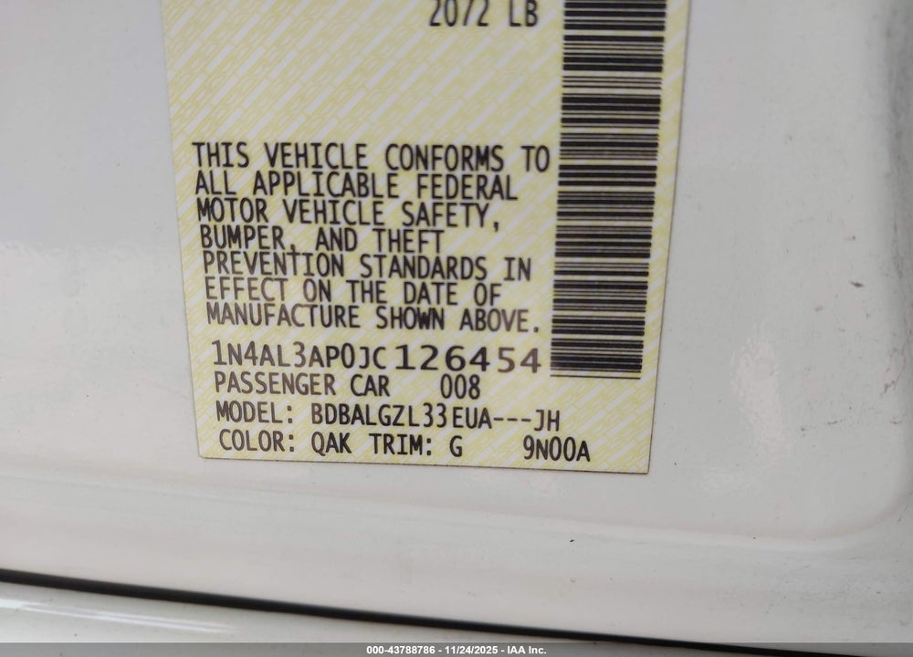2018 NISSAN ALTIMA VIN: 1N4AL3AP0JC126454