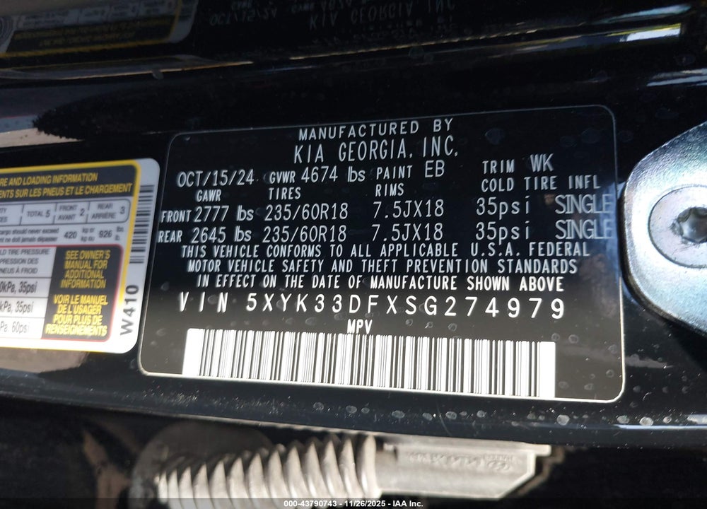 2025 KIA SPORTAGE EX VIN: 5XYK33DFXSG274979