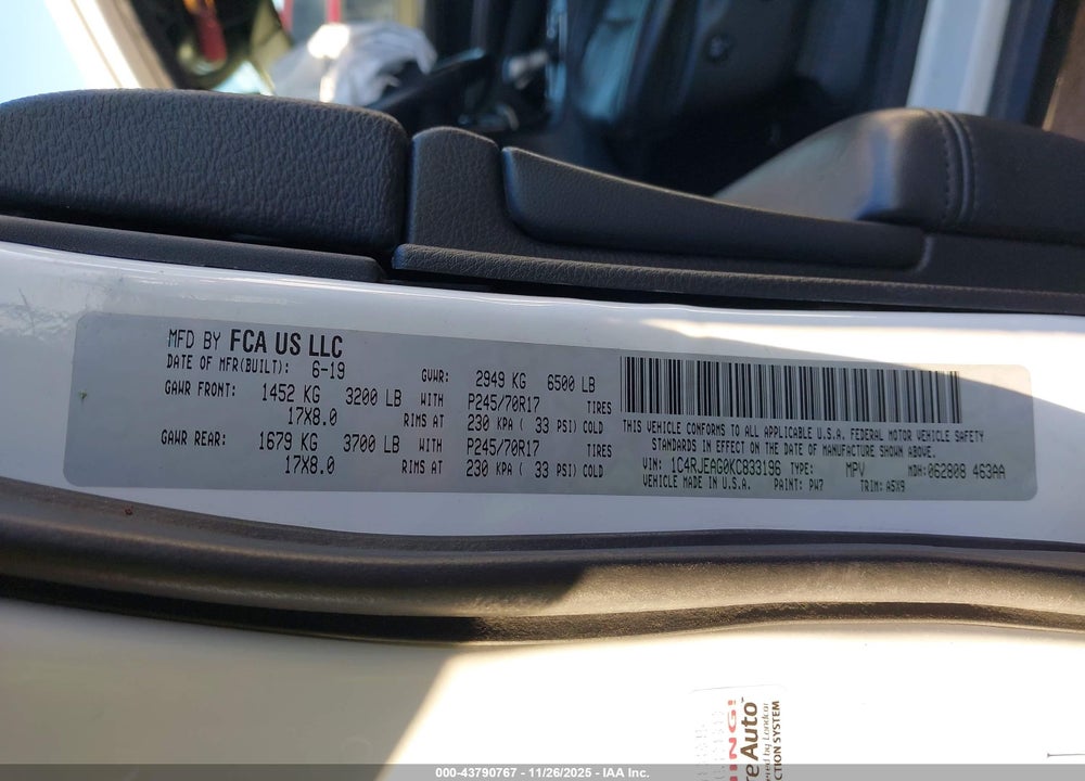 2019 JEEP GRAND CHEROKEE LAREDO E 4X2 VIN: 1C4RJEAG0KC833196