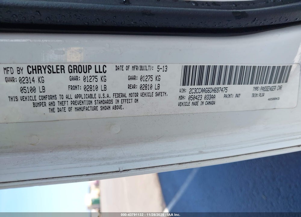 2013 CHRYSLER 300 MOTOWN VIN: 2C3CCAAG6DH697475