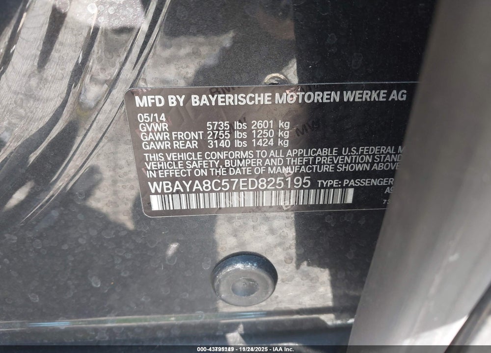 2014 BMW 750I VIN: WBAYA8C57ED825195