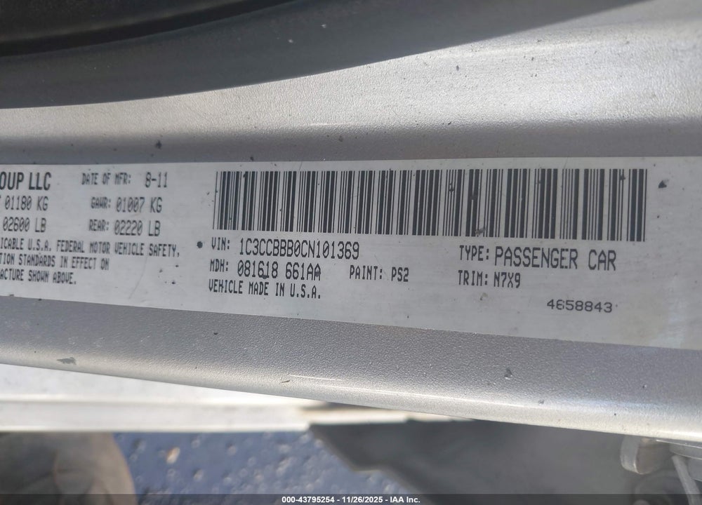 2012 CHRYSLER 200 TOURING VIN: 1C3CCBBB0CN101369
