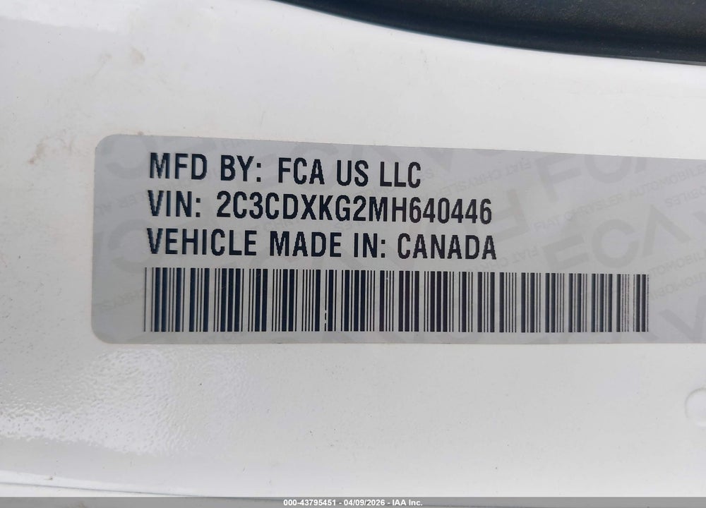 2021 DODGE CHARGER POLICE AWD VIN: 2C3CDXKG2MH640446