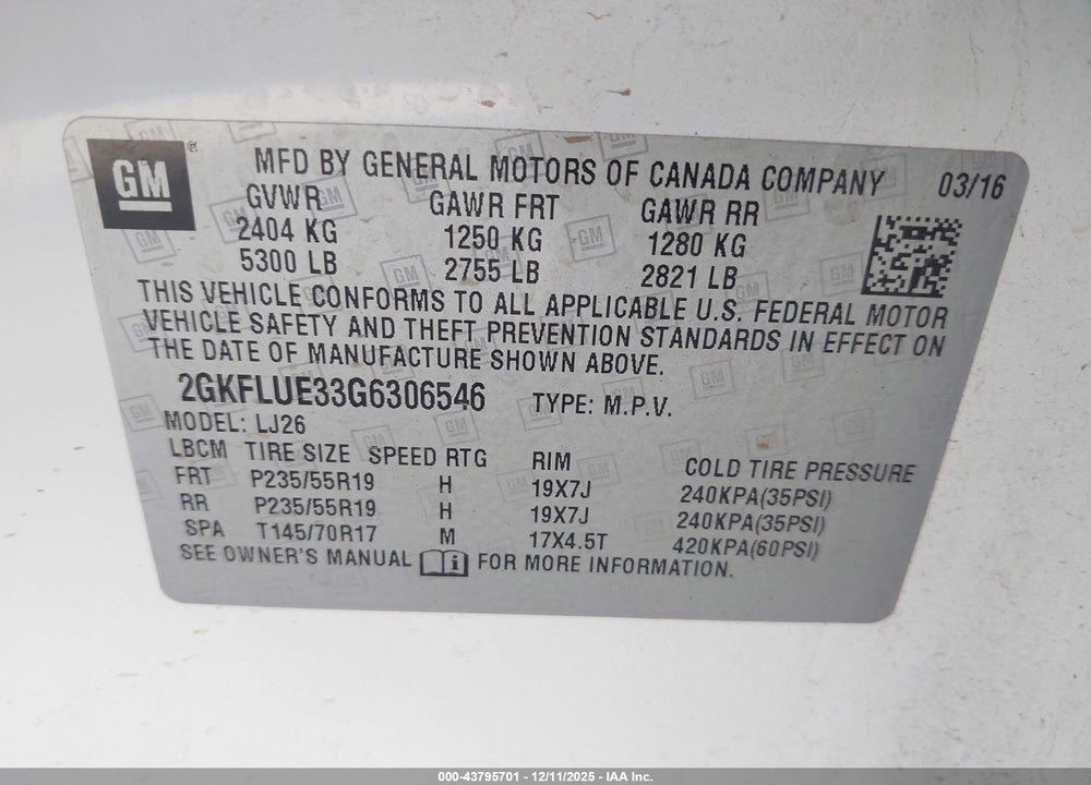 2016 GMC TERRAIN SLT VIN: 2GKFLUE33G6306546