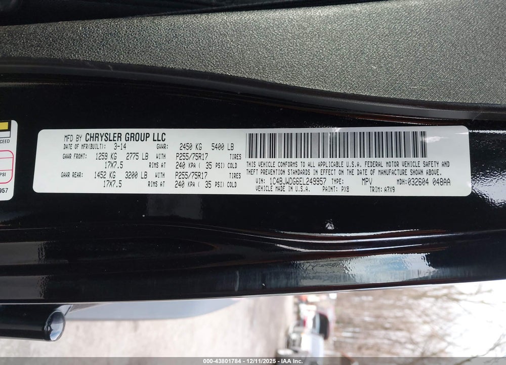 2014 JEEP WRANGLER UNLIMITED SPORT VIN: 1C4BJWDG6EL249957