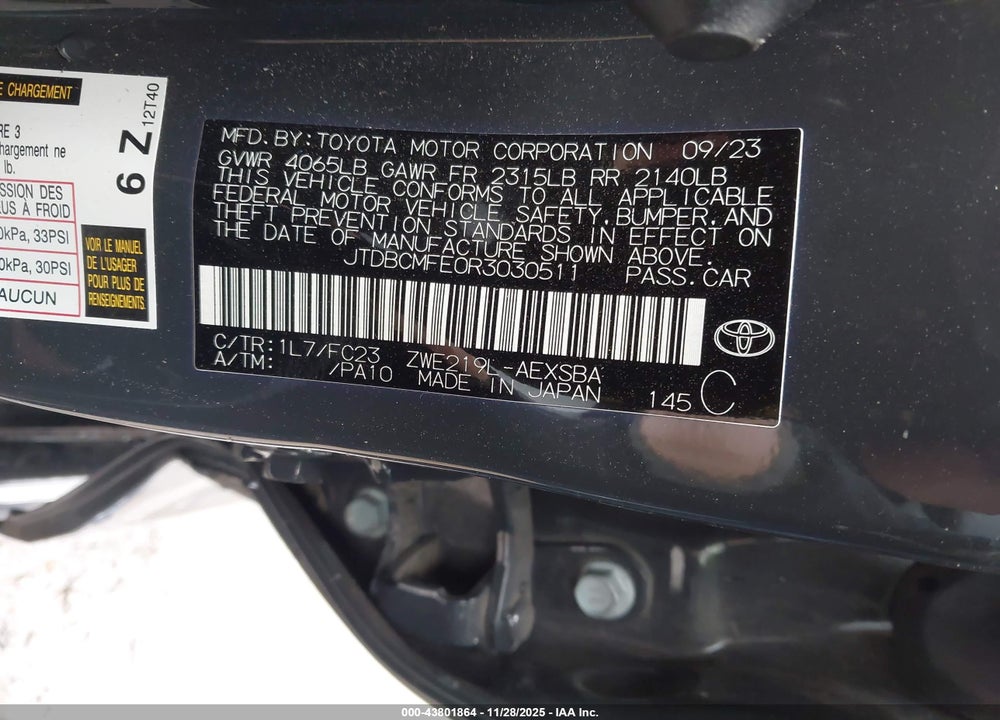 2024 TOYOTA COROLLA HYBRID SE VIN: JTDBCMFE0R3030511