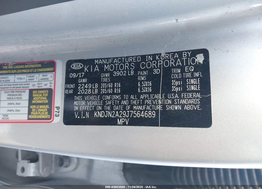 2018 KIA SOUL VIN: KNDJN2A29J7564689