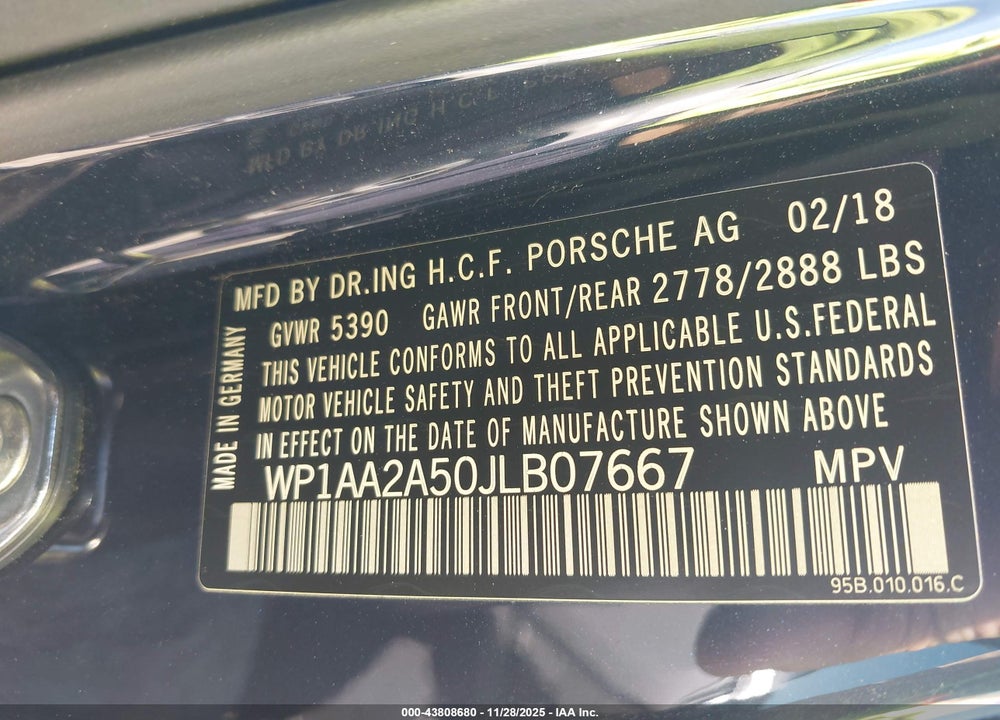 2018 PORSCHE MACAN SPORT EDITION VIN: WP1AA2A50JLB07667