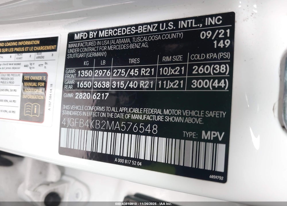 2021 MERCEDES-BENZ GLE 350 4MATIC VIN: 4JGFB4KB2MA576548