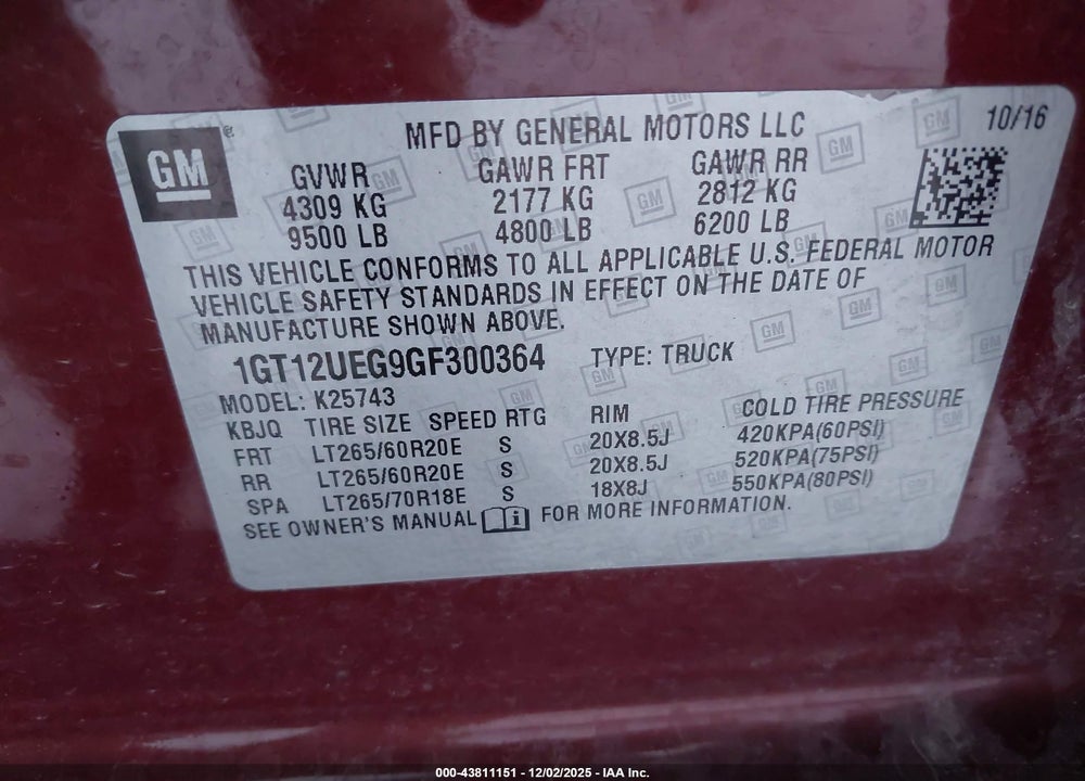 2016 GMC SIERRA 2500HD DENALI VIN: 1GT12UEG9GF300364