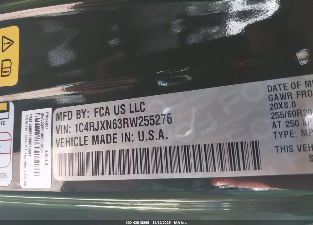 2024 JEEP WRANGLER 4XE SPORT S 4XE VIN: 1C4RJXN63RW255276