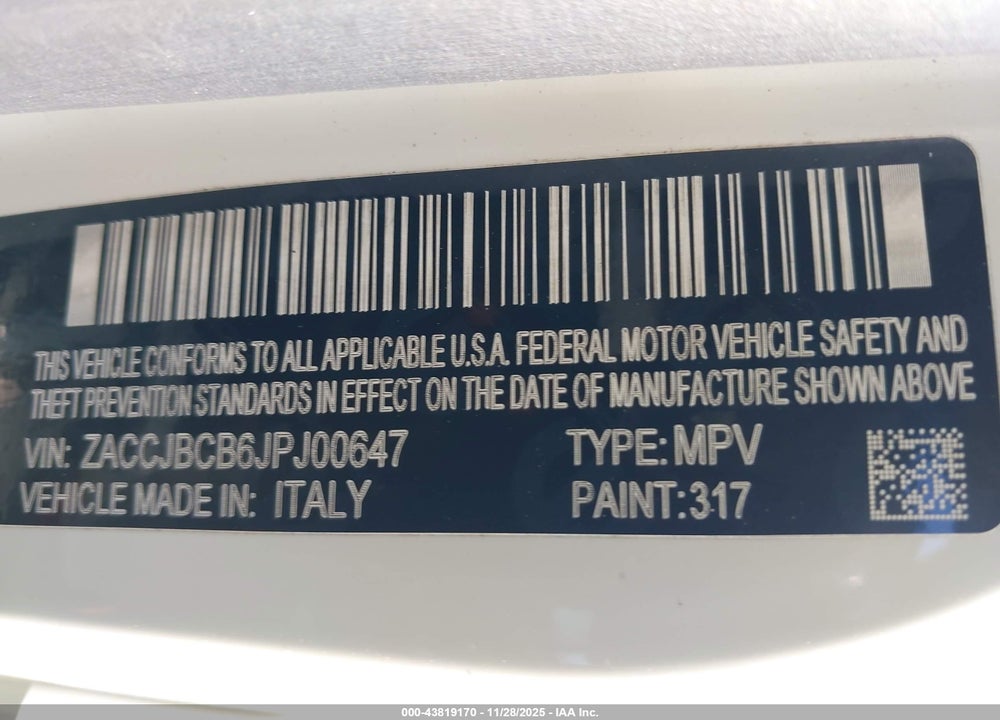 2018 JEEP RENEGADE TRAILHAWK 4X4 VIN: ZACCJBCB6JPJ00647