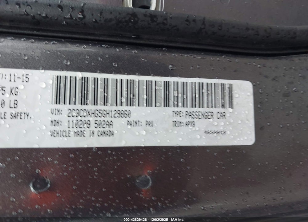 2016 DODGE CHARGER SXT VIN: 2C3CDXHG5GH129860