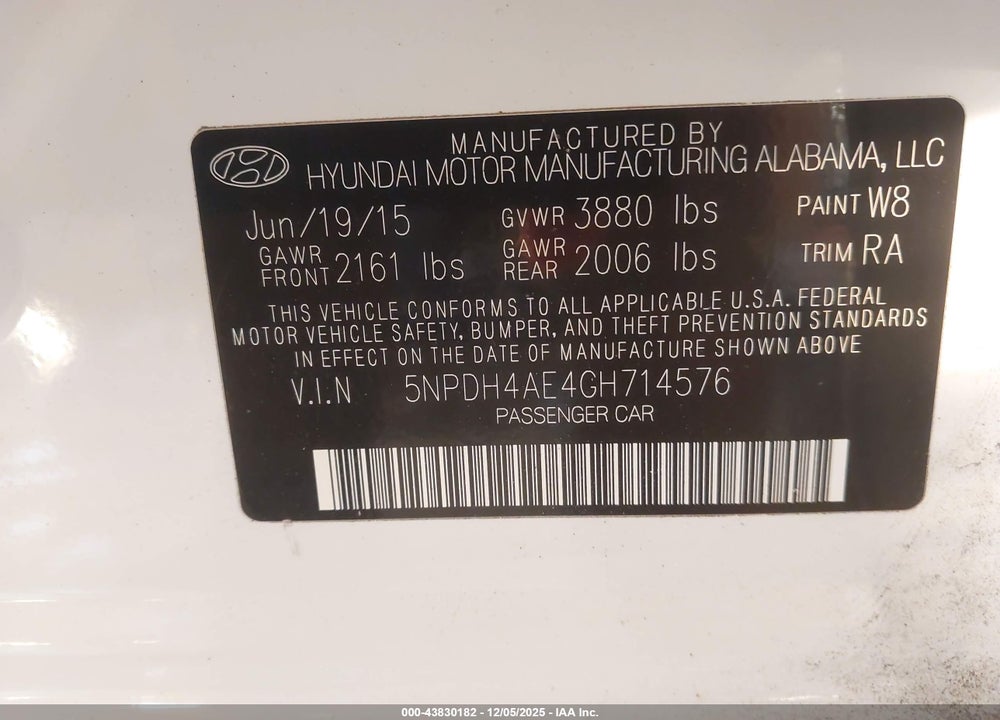 2016 HYUNDAI ELANTRA SE VIN: 5NPDH4AE4GH714576