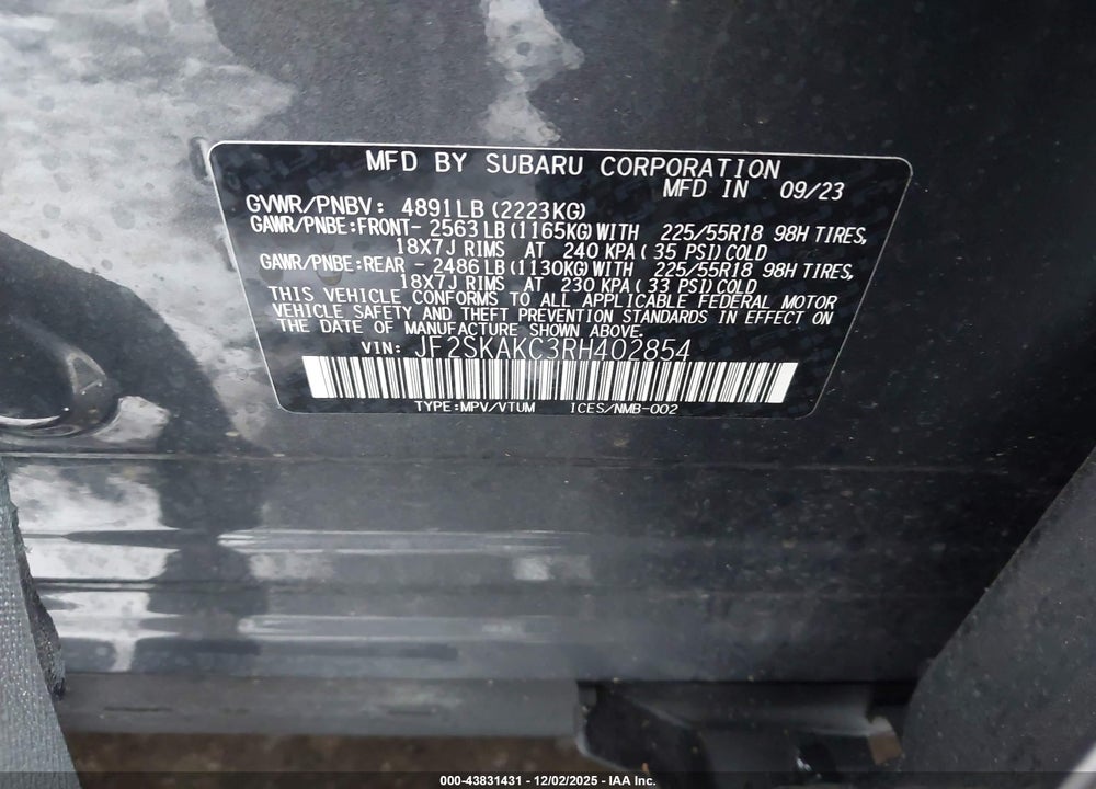2024 SUBARU FORESTER LIMITED VIN: JF2SKAKC3RH402854