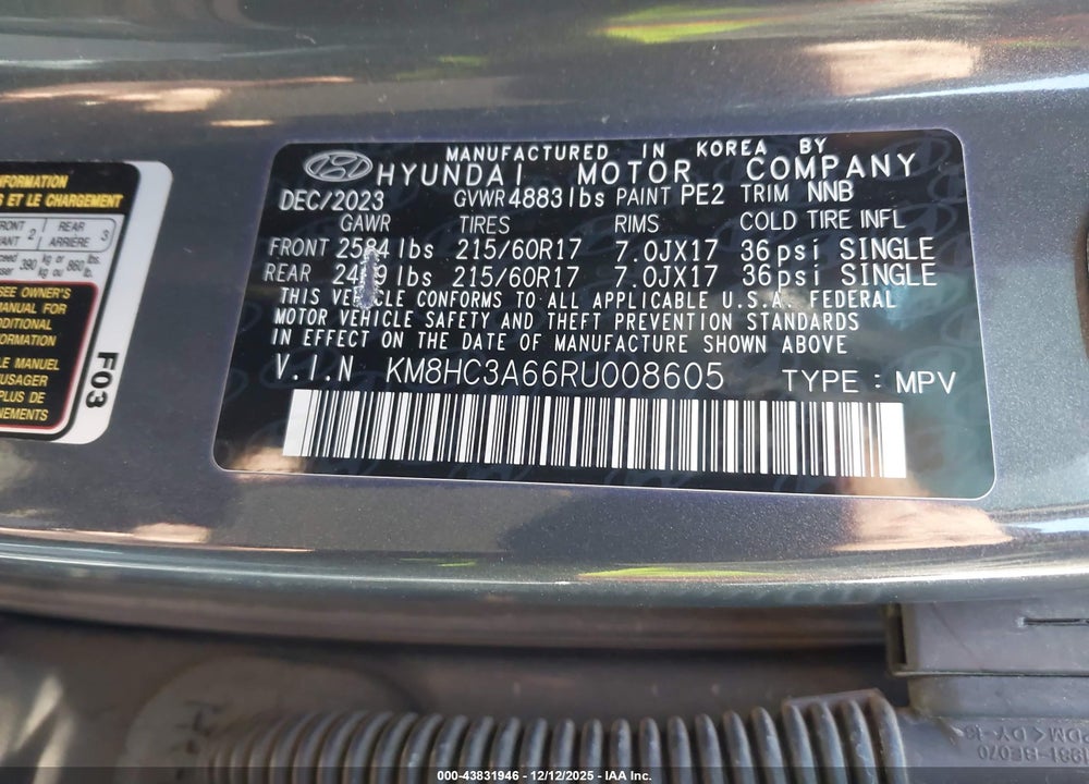 2024 HYUNDAI KONA ELECTRIC SEL VIN: KM8HC3A66RU008605
